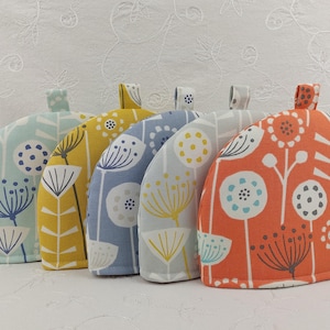 SMALL Teapot Cosy in Scandi Bergen Cotton Fabric by Fryetts. Burnt Orange, Ochre, Blue, Grey, Seafoam. Fits Tea-For-One Cafe Size Pots. Gift