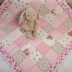 Handmade Patchwork Baby Quilt, 100% Cotton. Pink