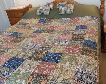 William Morris Quilted Patchwork Throw, Square blanket with eight Morris designs