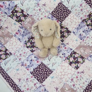 Patchwork Baby Quilt, 100% Cotton, Pink, Purple, Mauve