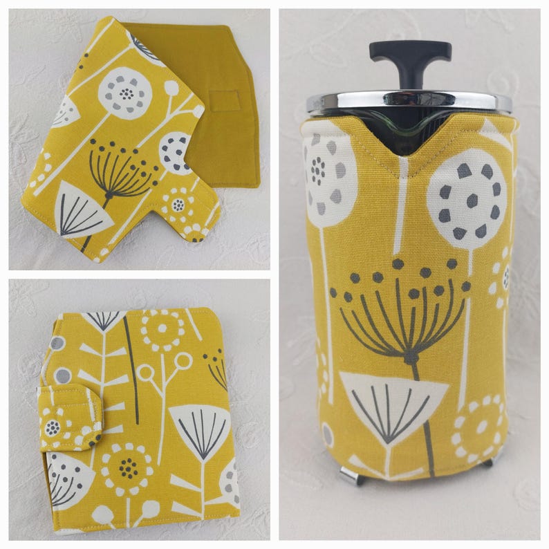 Cafetiere French Press Cozy: Scandi Bergen Coffee Pot Warmer, 1L 8-Cup Ochre Yellow