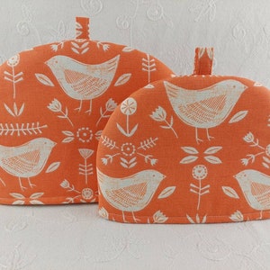 Tea Cosy Narvik Scandi Birds By Fryetts. Orange, Ochre. Seafoam Or Grey Small or Medium Tea Cozy For Teapot image 6