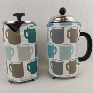 Mugs Design French Press Cozy: Blue & Grey Cafetiere Cover
