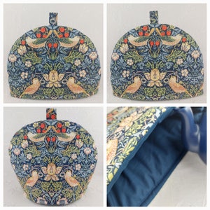 Small William Morris Tea Cosy. Strawberry Thief Cotton Fabric  Blue Indigo Cozy. Ideal Gift. Afternoon Tea, Kitchen, Mothers Day