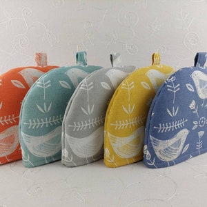 Tea Cosy Narvik Scandi Birds By Fryetts. Orange, Ochre. Seafoam Or Grey Small or Medium Tea Cozy For Teapot image 9