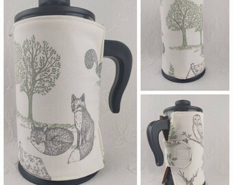 French Press Cafetiere Cosy. Forest Animals Fabric Coffee Pot Cozy