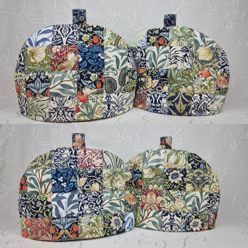 Tea Cosy, 2 Cup Unique Teapot Cover, 8 William Morris designs, handmade quilted patchwork cozy gift. image 12
