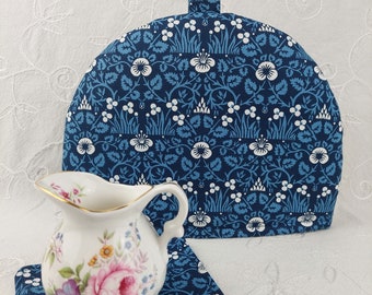Small Tea Cosy and Coaster gift set, William Morris Blue Eyebright