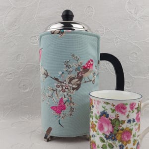 1L Coffee Cosy: Duck Egg Blue Birds Cafetiere French Press Cover