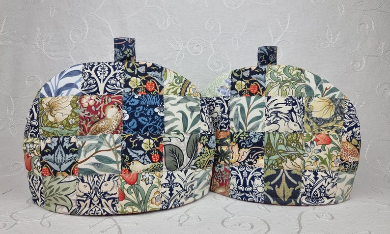 Tea Cosy, 2 Cup Unique Teapot Cover, 8 William Morris designs, handmade quilted patchwork cozy gift. image 11