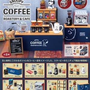Rare All 8 sets 1/12 1/6 Dollhouse Miniature Re-ment Snoopy Coffee Roastery & Cafe Collection: Coffee grinder / Fresh drip coffee nv image 1