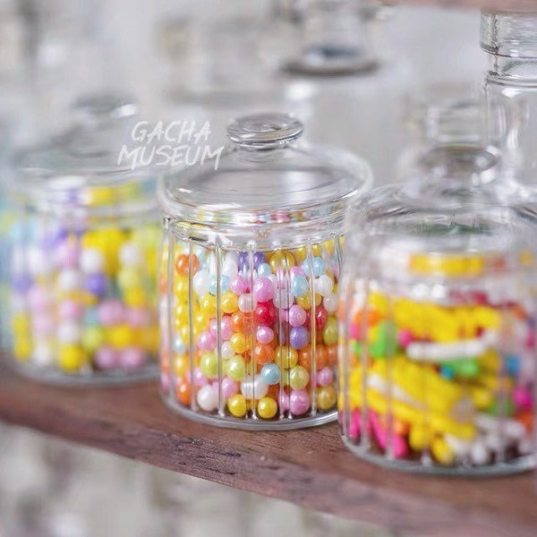 Plain / Striped x 2 sizes - 1/12 1/6 Dollhouse Miniature Real Glass Jar (Diameter 2 / 2.5 cm) // Inbox us for bulk orders #365