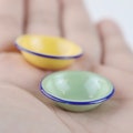 2 sizes x Green / Yellow - 1/12 1/6 Dollhouse Miniature Antique Vintage Enamel-like Round Bowl w/ Navy Rim // Inbox us for bulk orders #sm4 product logo