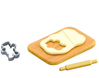 1/12 1/6 Poppenhuis Miniatuur Re-ment Snoepjes Receptencollectie: berenkoekvorm / plank / deegroller (lengte 3,2 cm) #rm