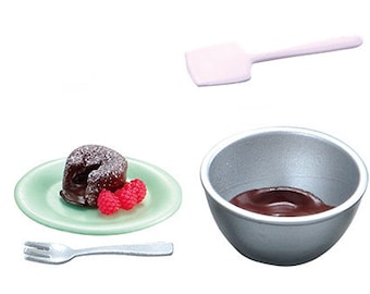 1/12 1/6 Poppenhuis Miniatuur Re-ment Sweets Receptencollectie: chocoladefondant / mengkom / spatel (lengte 3,2 cm) #rm