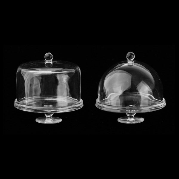 2 styles - 1/12 1/6 Dollhouse Miniature Clear Footed Cake Tray with Cylindrical / Dome Cloche (Diameter 3 cm)