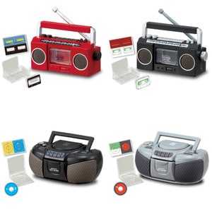 4 styles - 1/6 Dollhouse Miniature Radio Cassette Player (with Cassette Tape) / CD Radio Cassette Player (with CD): Red / Black / Grey