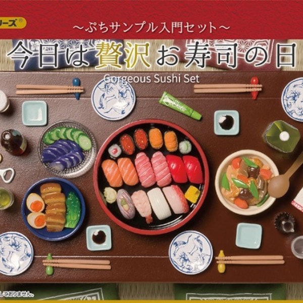 1/8 1/6 Dollhouse Miniature Re-ment Gorgeous Sushi Table Set: Wood table / Cushions / Food / Drinks / Tableware / Utensils