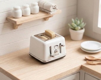 1/12 poppenhuisminiatuur witte waterkoker (2,3 cm hoog) / broodrooster (2,3 cm hoog) met toast // Postvak IN voor bulkbestellingen