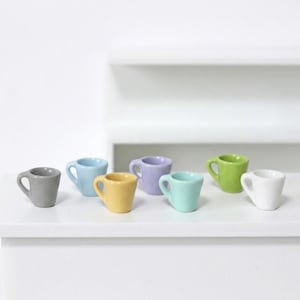2 unidades / 7 cores - Caneca em miniatura para casa de bonecas, escala 1/12 e 1/6, com aparência de cerâmica: Azul / Verde / Cinza / Lilás / Menta / Branco / Amarelo #sm1