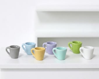 2 pcs / 7 colours - 1/12 1/6 Dollhouse Miniature Colourful Ceramic-like Mug Cup: Blue / Green / Grey / Lilac / Mint / White / Yellow #sm1