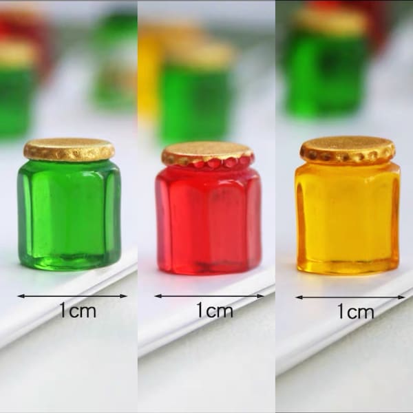 1/12 1/6 Dollhouse Miniature Fruit Jam / Honey: Green / Red / Yellow // Inbox us for bulk orders