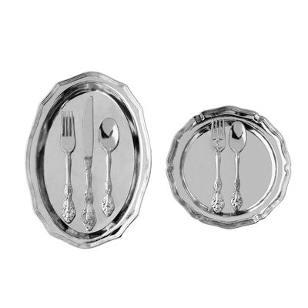 4 Colours 1/6 Dollhouse Miniature 2piece Plate Set / 5piece Cutlery Set / 7piece Plate