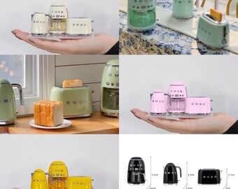 8 colours - 1/6 Dollhouse Miniature Replica SMEG Retro-style Kitchen Appliance Set: Drip Coffee Machine / Electric Kettle / 2-slice Toaster