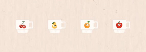 4 styles - 1/6 Dollhouse Miniature 12-piece / 15-piece Oval Plate, Round Plate and Mug Cup Series: Fruit / Polka Dot / Text / Tulip #sgr