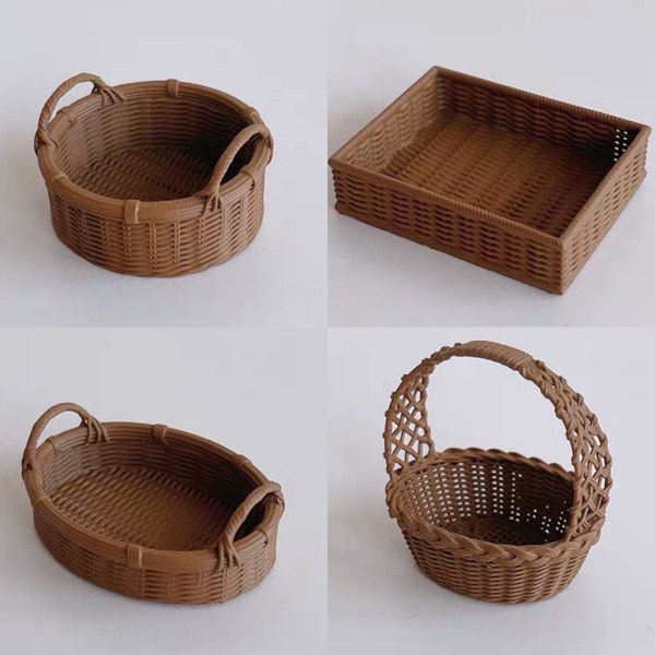 4 styles - 1/6 Dollhouse Miniature Wicker Basket: Oval / Rectanglar / Round // Inbox us for bulk orders