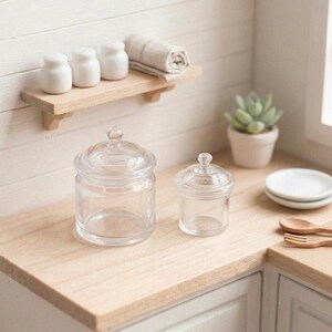 2 maten: 1/12 1/6 poppenhuis doorzichtige miniatuurpot met te openen deksel (diameter 1/2 cm) #mnv #agog11