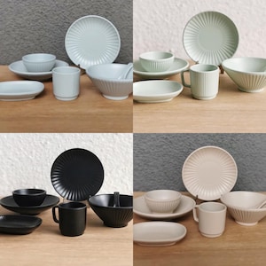 2 sizes x 4 colours - 1/12 1/6 Dollhouse Miniature 7-piece Metal Tableware Set - Bowl / Cup / Plate / Spoon: Black / Green / Grey / Pink #sm