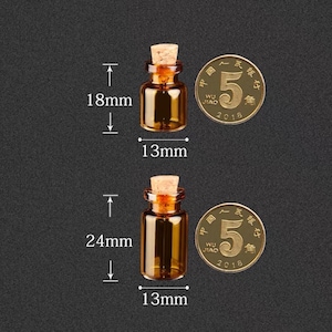 2 sizes x 2 colours - 1/12 1/6 Dollhouse Miniature Real Glass Bottle (Height 1.8 cm / 2.4 cm) with Wooden Cork Stopper: Brown / Clear