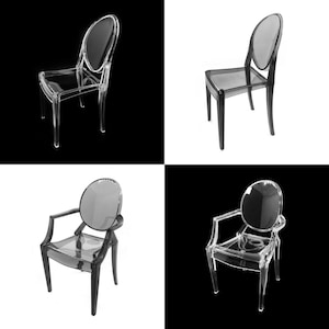 2 styles - 1/6 Dollhouse Miniature Ghost Chair / Armchair: Clear / Green / Grey / Orange / Pink // Inbox us for bulk order inquiries