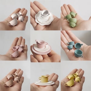 1/12 1/6 Dollhouse Miniature 3-style Plate Set / 4-style Cup Set: Blue / Beige / Brown / Green / White #czh