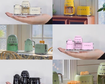 8 colours - 1/6 Dollhouse Miniature Replica SMEG Retro-style Kitchen Appliance Set: Drip Coffee Machine / Electric Kettle / 2-slice Toaster