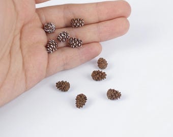 2 stijlen: 1/12 1/6 poppenhuisminiatuur dennenappel (7 mm x 10 mm) 5-delige set: naturel / met sneeuw bedekt #czh21