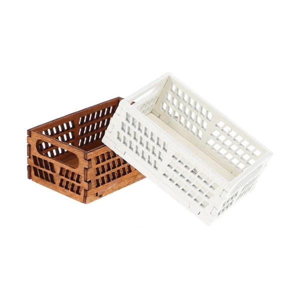 Brown / White - 1/12 1/6 Dollhouse Miniature Storage Wooden Basket (Height 1.7 cm) // Inbox us for bulk orders #4