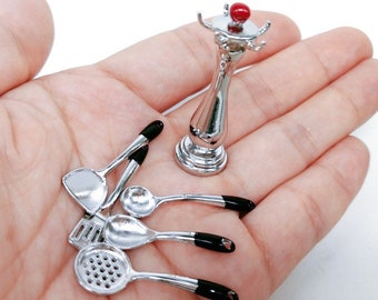 1/12 1/6 Dollhouse Miniature Metal 5 Kitchen Utensils with Stand Set // Inbox us for bulk orders