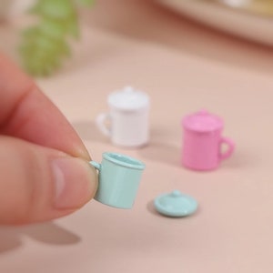 3 Farben - 1/12 1/6 Dollhouse Miniature Bunt Metall Becher Becher mit Deckel: Mint / Pink / Weiß // Inbox für Sammelbestellungen #sm3