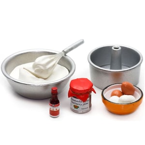 Rare! Set #10 - 1/12 1/6 Dollhouse Miniature Re-ment Petite Kitchen: Chiffon Cake (Egg whisk / Jam)