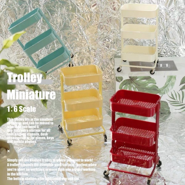 7 colours - 1/6 Dollhouse Miniature Replica IKEA RASKOG Utility Cart: Aqua / Ivory / Light Blue / Light Pink / Red / White / Yellow #mh89