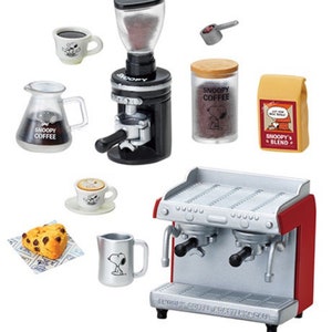 Set #3 + Set #6 - 1/12 1/6 Dollhouse Miniature Re-ment Snoopy Coffee Roastery & Cafe Collection: Coffee grinder / Espresso Machine