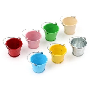 2 sizes x 8 colours - 1/12 1/6 Dollhouse Miniature Metal Bucket (H 2.5 cm): Beige / Blue / Green / Mint / Pink / Red / Silver / Yellow #sm5
