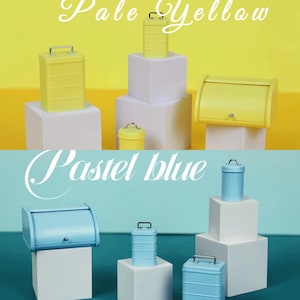 4 couleurs - Maison de poupée miniature 1/6 pour thé, café, farine, boîte de rangement pour le sucre, boîte à pain avec autocollants : bleu/ivoire/rose/jaune #mnw44