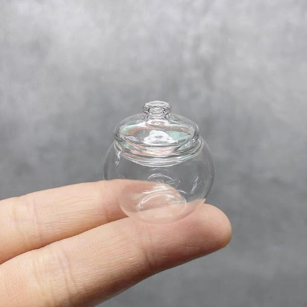 Round / Cylindrical - 1/12 1/6 Dollhouse Miniature Real Glass Jar (Height 2.8) with Ball knob / Flat Lid // Inbox us for bulk orders