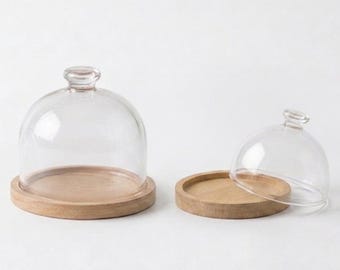 2 maten: 1/12 1/6 poppenhuisminiatuur houten ronde cakevorm (diameter 3,5 / 4,5 cm) met koepel echt glazen stolp // Postvak IN voor bulkbestellingen
