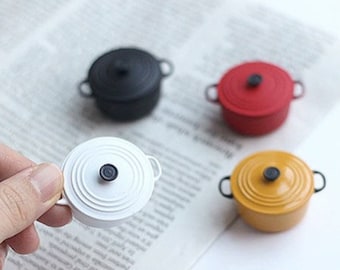 4 colours - 1/6 Dollhouse Miniature Metal Cooking Pot with Opening Lid: Black / Red / White / Yellow // Inbox us for bulk orders #sm6