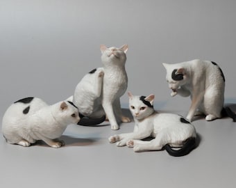 Set of 4 styles - 1/6 Dollhouse Miniature Realistic Black & White Cat Figurines