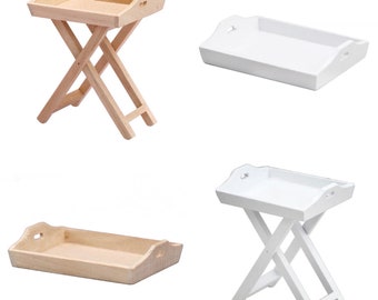 Unpainted / White - 1/12 1/6 Dollhouse Miniature Wooden Tray with Stand (Height 6.6 cm) // Inbox us for bulk orders